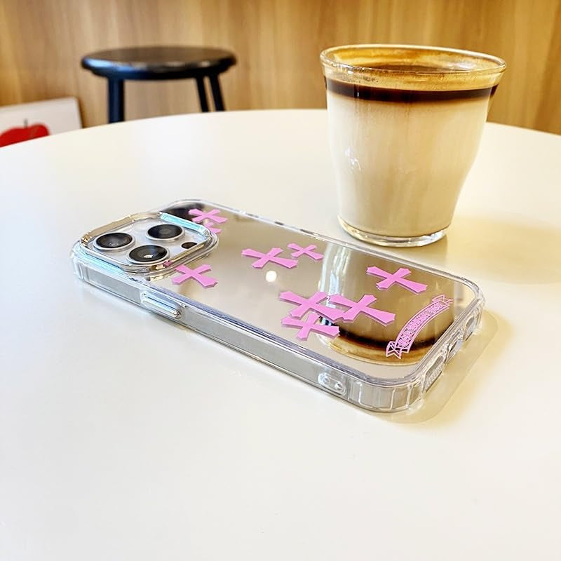 Fits Iphone 16 Pro Max Case Pink Phone Case for Women Christian Mirror Phone Case for Iphone 15 Case Cute Phone Case Shockproof Protective Phone Cover(Blue,16Promax)