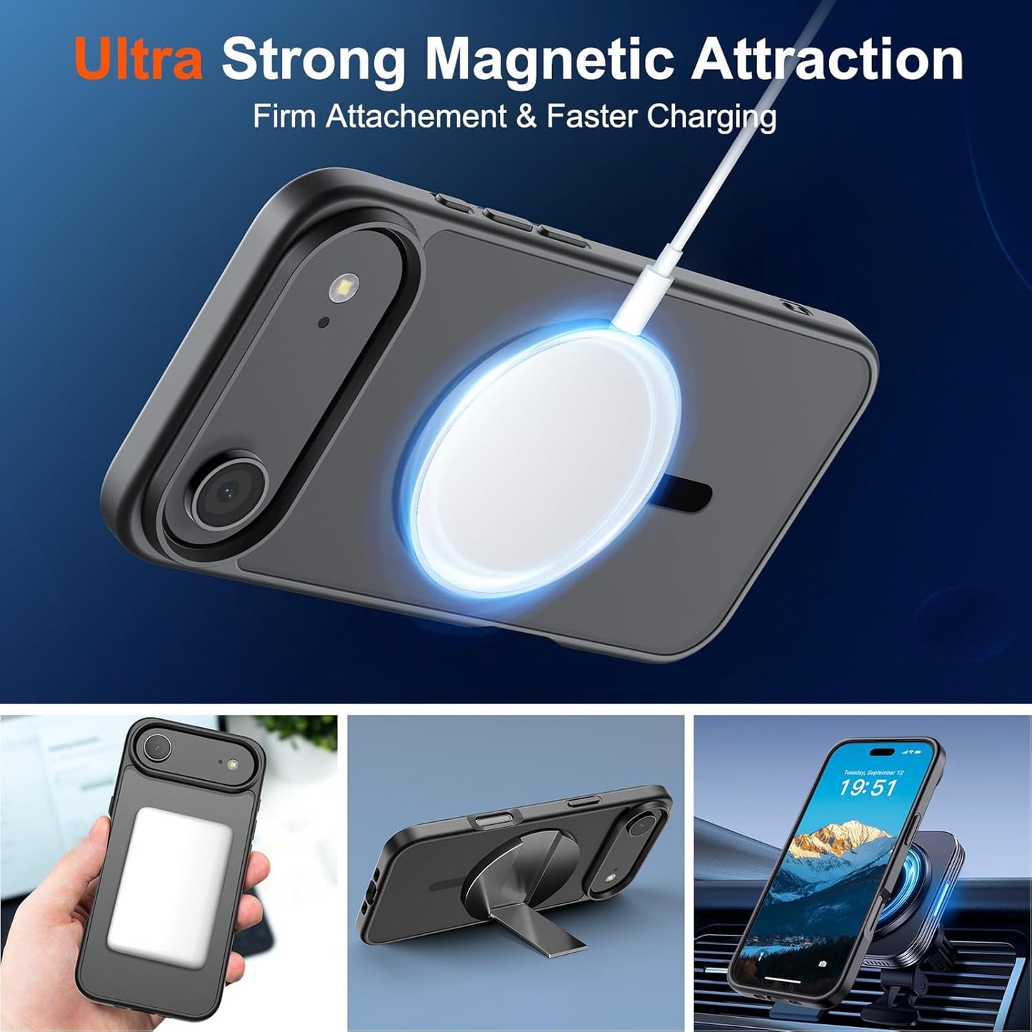 Magnetic for Iphone Air Case (Compatible with Magsafe)(Military Grade Drop Protection) Slim Translucent Matte Shockproof with Anti-Fingerprint Phone Cover for 17 Air 2025,Black