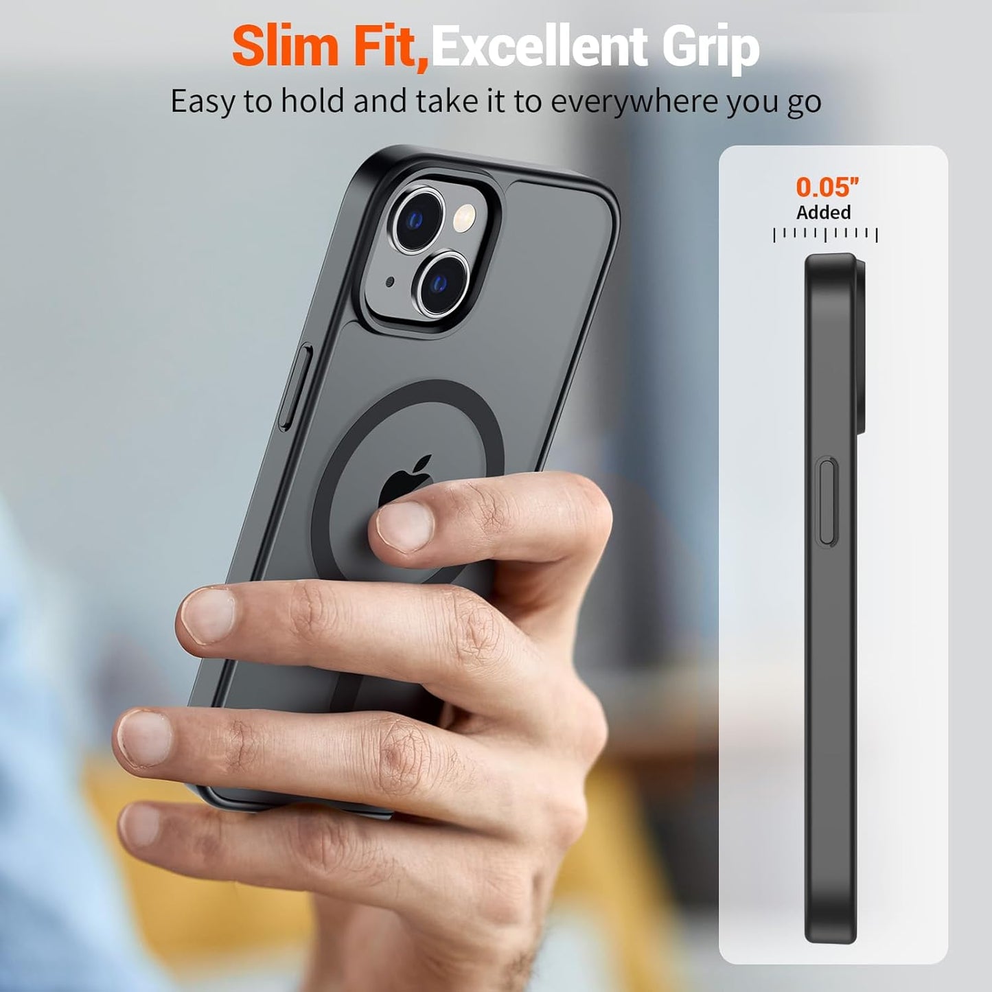 Magnetic iPhone 14 and iPhone 13 Case - Compatible with MagSafe, Military-Grade Drop Protection, Translucent Matte Shockproof Phone Cover, Black