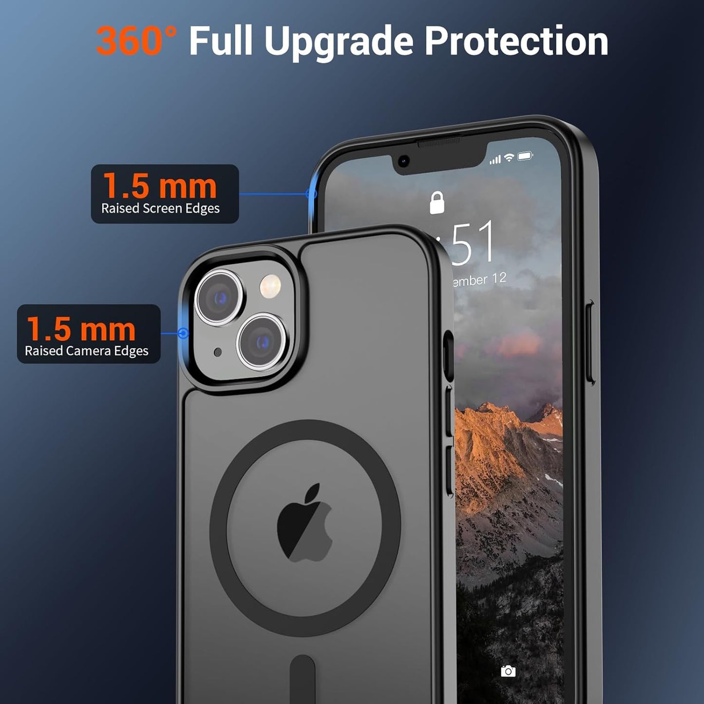 Magnetic iPhone 14 and iPhone 13 Case - Compatible with MagSafe, Military-Grade Drop Protection, Translucent Matte Shockproof Phone Cover, Black