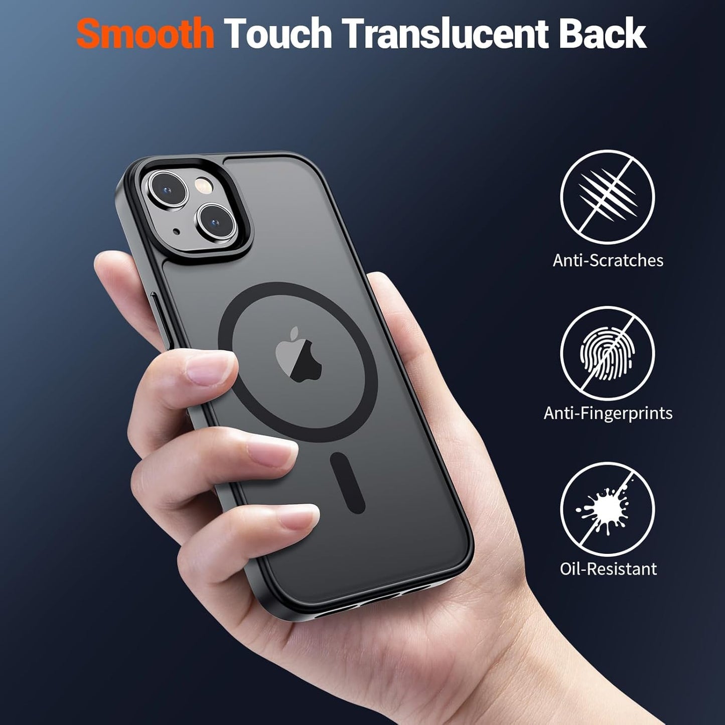 Magnetic iPhone 14 and iPhone 13 Case - Compatible with MagSafe, Military-Grade Drop Protection, Translucent Matte Shockproof Phone Cover, Black