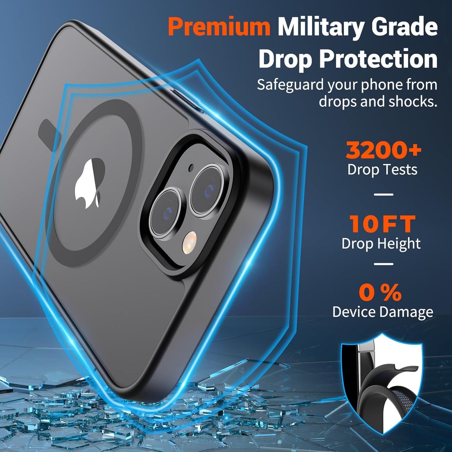 Magnetic iPhone 14 and iPhone 13 Case - Compatible with MagSafe, Military-Grade Drop Protection, Translucent Matte Shockproof Phone Cover, Black