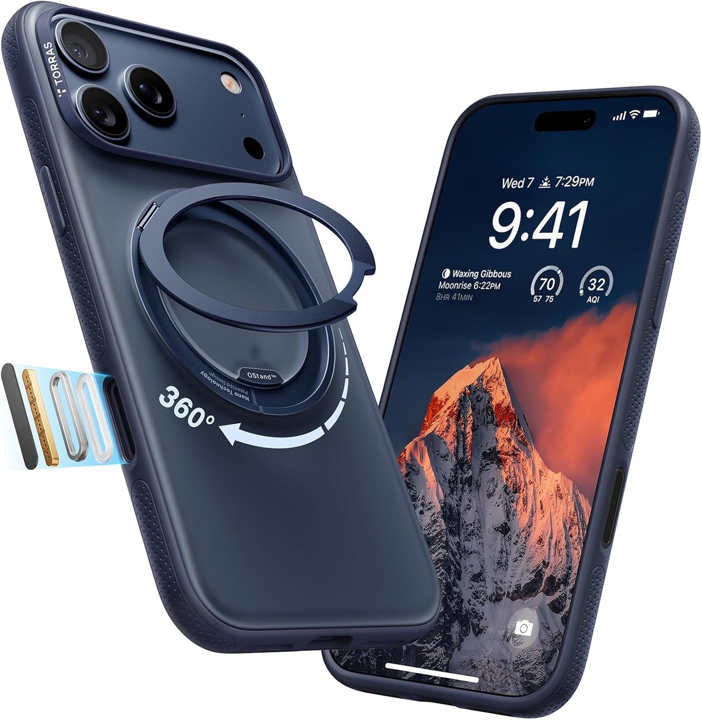 360 Magnetic Stand Case for iPhone 17 Pro Max, MagSafe Compatible, Military-Grade Protection, Slim Design, 6.9", Translucent Deep Blue, Ostand O3 Fitness Series