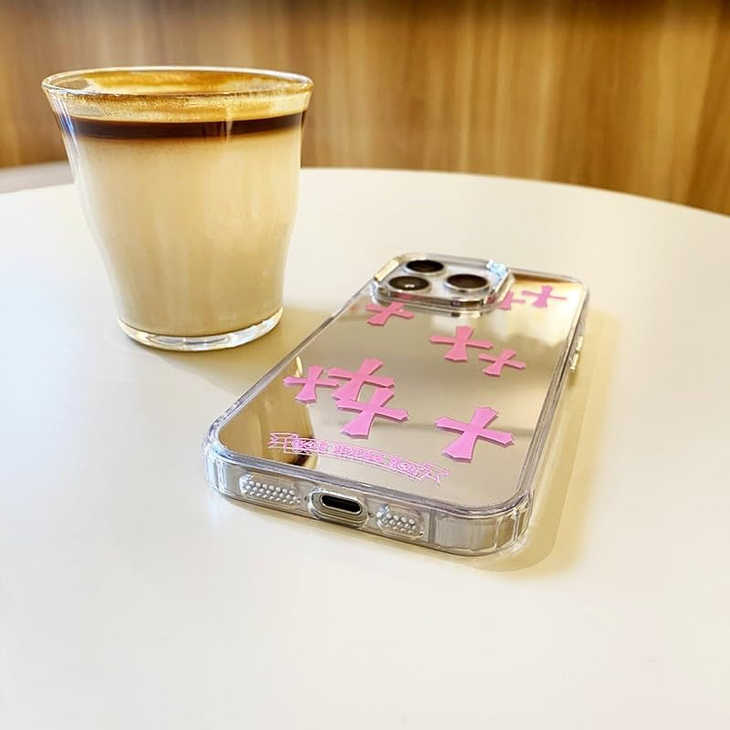 Fits Iphone 16 Pro Max Case Pink Phone Case for Women Christian Mirror Phone Case for Iphone 15 Case Cute Phone Case Shockproof Protective Phone Cover(Blue,16Promax)