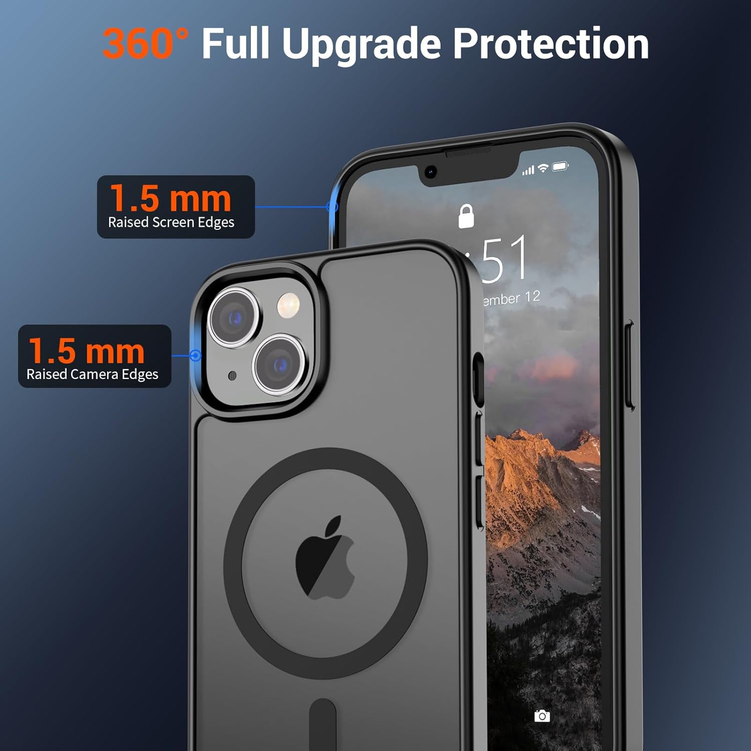 Magnetic iPhone 14 and iPhone 13 Case - Compatible with MagSafe, Military-Grade Drop Protection, Translucent Matte Shockproof Phone Cover, Black