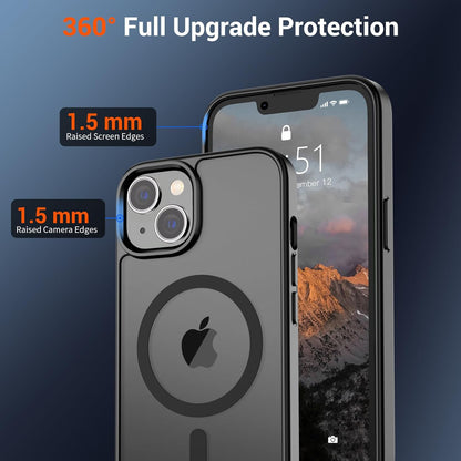 Magnetic iPhone 14 and iPhone 13 Case - Compatible with MagSafe, Military-Grade Drop Protection, Translucent Matte Shockproof Phone Cover, Black