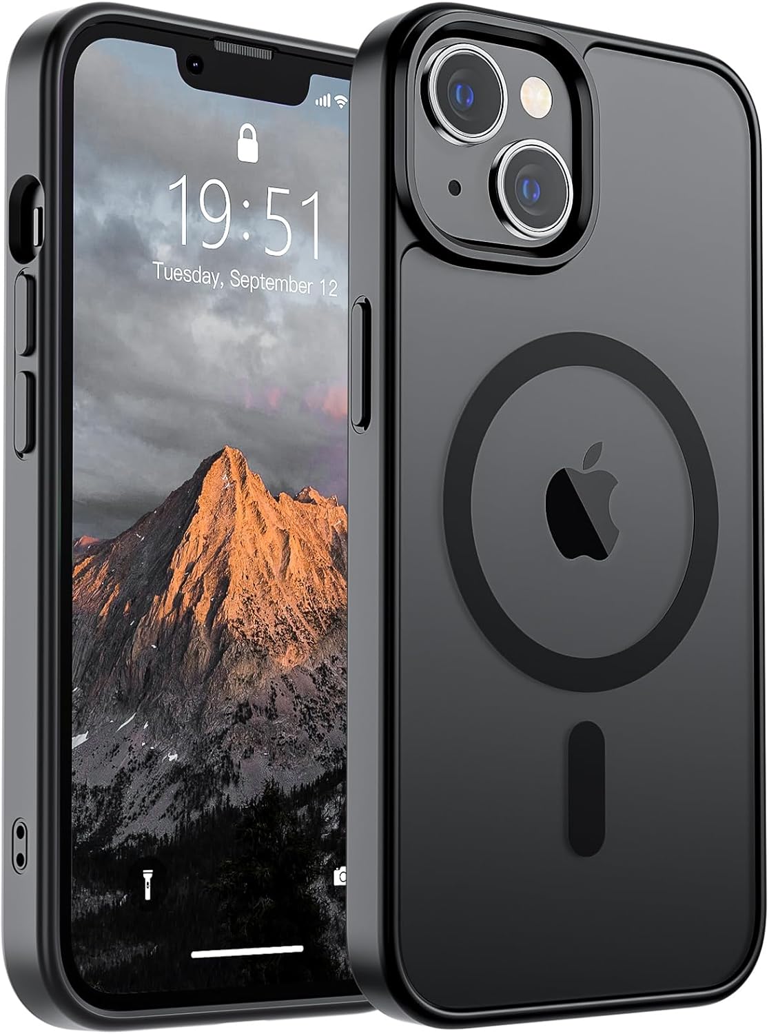 Magnetic iPhone 14 and iPhone 13 Case - Compatible with MagSafe, Military-Grade Drop Protection, Translucent Matte Shockproof Phone Cover, Black