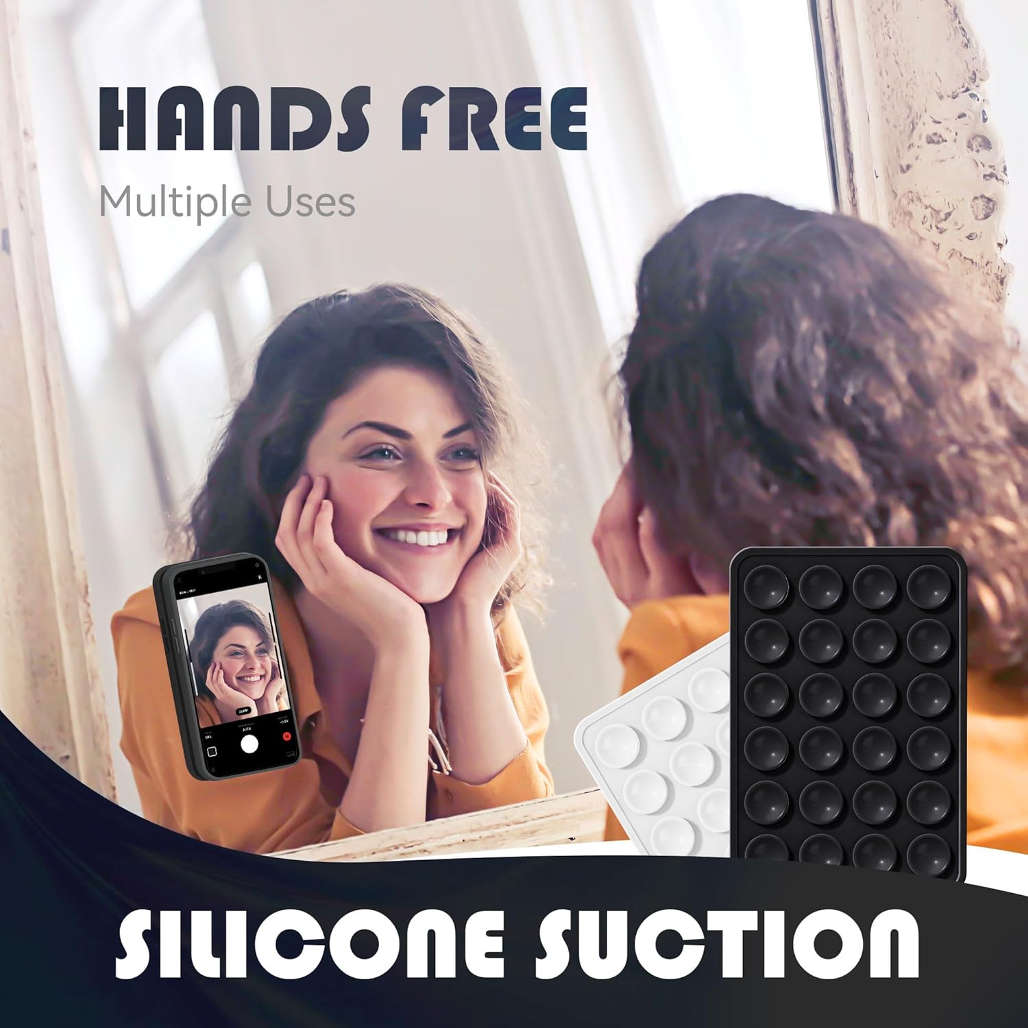 Silicone Phone Sticky Grip, Suction Phone Case Mount for Iphone and Android, Hands-Free Sticky Cell Phone Grip, Mobile Fidget Mirror Holder for Selfies and Videos