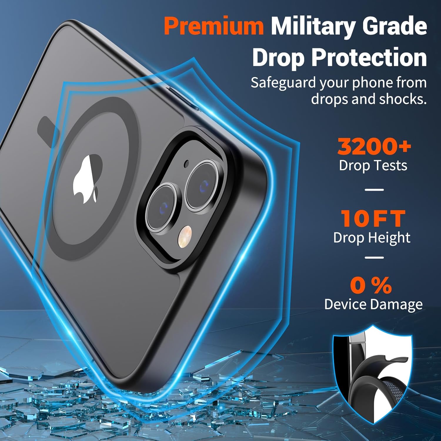 Magnetic iPhone 14 and iPhone 13 Case - Compatible with MagSafe, Military-Grade Drop Protection, Translucent Matte Shockproof Phone Cover, Black