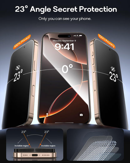 3 Pack for Iphone 16 Pro Max Tempered Glass Privacy Screen Protector, Dust Free CABIN, Auto Positioning, Bubble Free, Privacy Protection, Easy Installation,9H+ Hardness