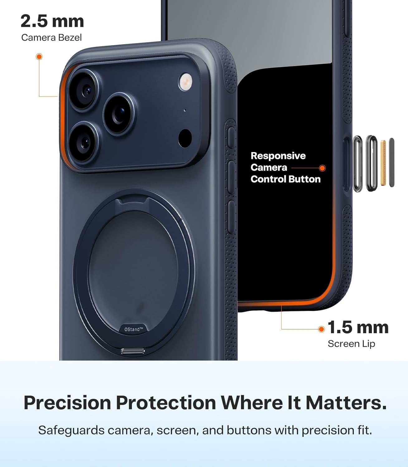 360 Magnetic Stand Case for iPhone 17 Pro Max, MagSafe Compatible, Military-Grade Protection, Slim Design, 6.9", Translucent Deep Blue, Ostand O3 Fitness Series