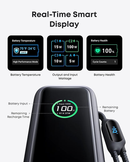 Laptop Power Bank, 25,000Mah Portable Charger with Triple 100W USB-C Ports, Built-In and Retractable Cables, for Iphone 16/15 Series, Macbook, Samsung, and More (Flight-Approved)